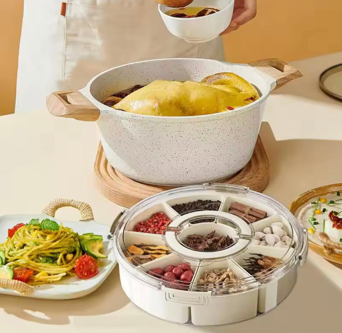 Multi Grids Seasoning Storage Box, Transparent Divided Serving Tray With Lid, Fruits Nuts Candy Spice Storage Box, Snack Container Multi Grids Seasoning Storage Box, Transparent Divided Serving Tray With Lid, Fruits Nuts Candy Spice Storage Box, Snack Container